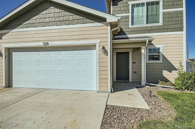 exterior space featuring a garage