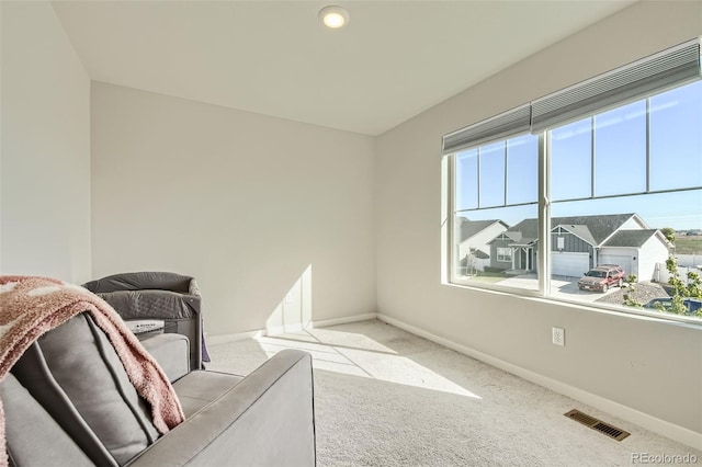 sitting room with light carpet and plenty of natural light