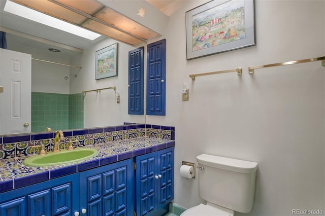 2309 E Floyd Pl, Englewood, CO 80113 - full bathroom with vanity, a shower, and backsplash