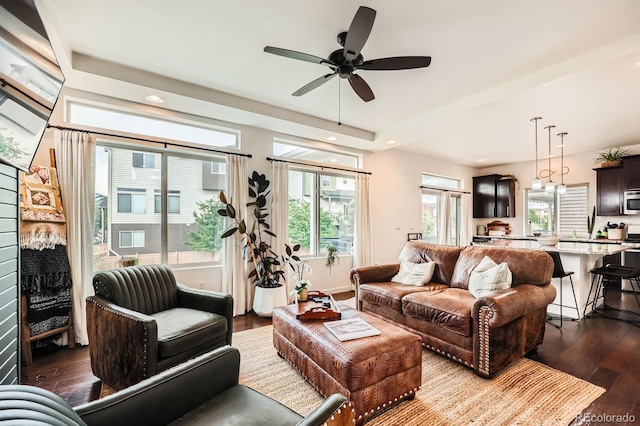 2592 Sweet Wind Ave, Castle Rock, CO 80109 - living area with dark wood-type flooring, recessed lighting, and ceiling fan
