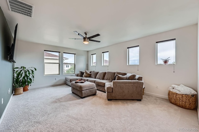 2592 Sweet Wind Ave, Castle Rock, CO 80109 - living room with light carpet and ceiling fan
