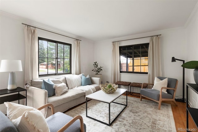 1411 S Beach Ct, Denver, CO 80219 - living area with plenty of natural light, wood finished floors, and crown molding
