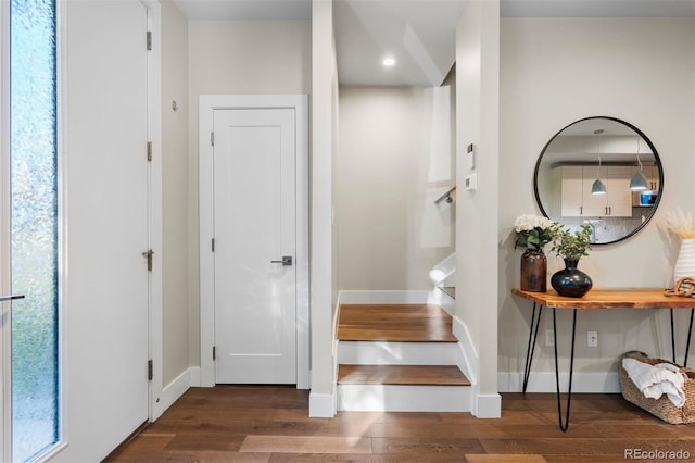 staircase with hardwood / wood-style flooring and a wealth of natural light