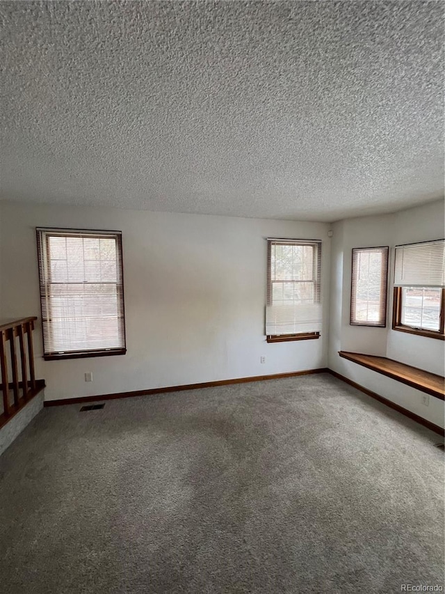 spare room with carpet and a textured ceiling