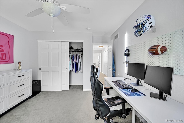 7064 E 2nd Ave, Denver, CO 80220 - home office with light carpet and ceiling fan