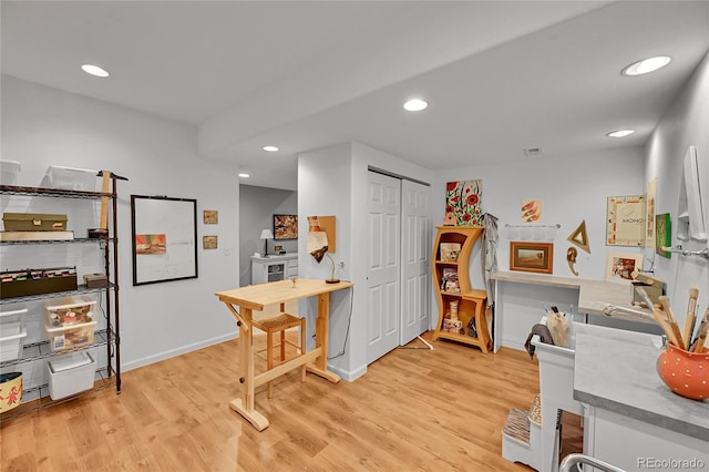 7064 E 2nd Ave, Denver, CO 80220 - kitchen featuring light wood finished floors, recessed lighting, and baseboards