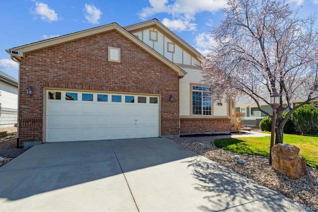 8714 E 148th Cir, Thornton, CO 80602 - view of front facade featuring board and batten siding, brick siding, a garage, and driveway