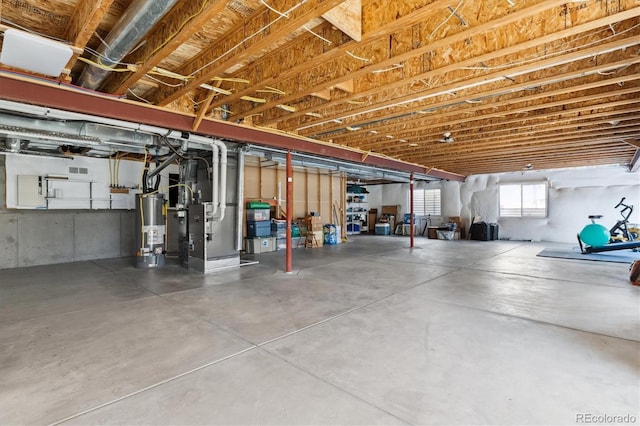 8714 E 148th Cir, Thornton, CO 80602 - below grade area with heating unit, visible vents, and water heater
