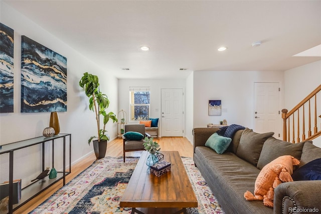 living room with light wood-type flooring