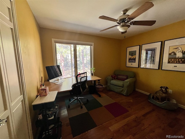 85 S Sherwood Gln, Monument, CO 80132 - office area featuring wood finished floors, ceiling fan, and baseboards