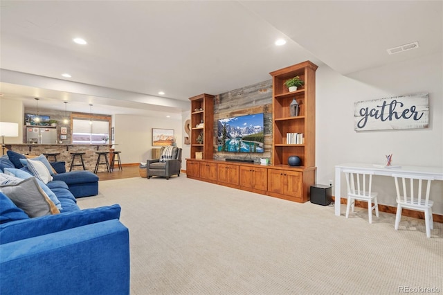 living room with light carpet