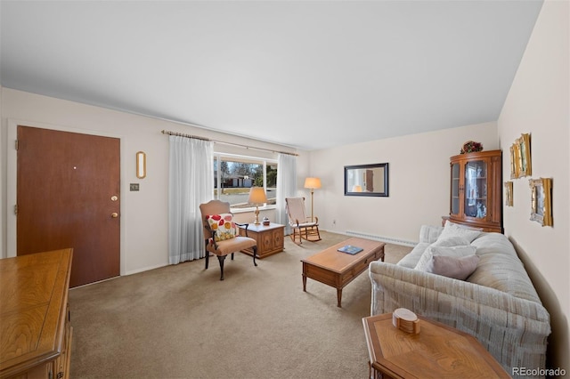 living room featuring light colored carpet