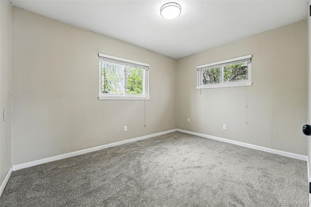 carpeted spare room with baseboards and plenty of natural light