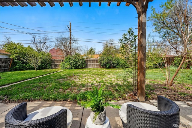 view of yard with a patio and a fenced backyard