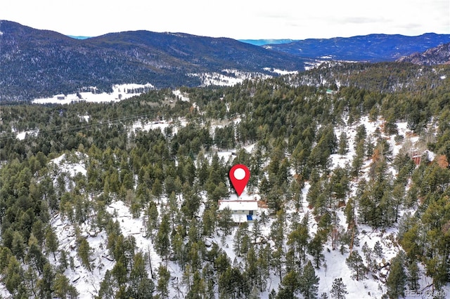 drone / aerial view featuring a mountain view