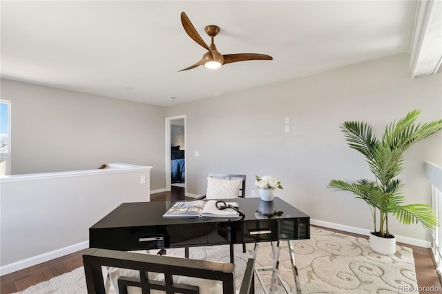 2645 S Xanadu Way Unit D, Aurora, CO 80014 - home office featuring a ceiling fan and wood finished floors