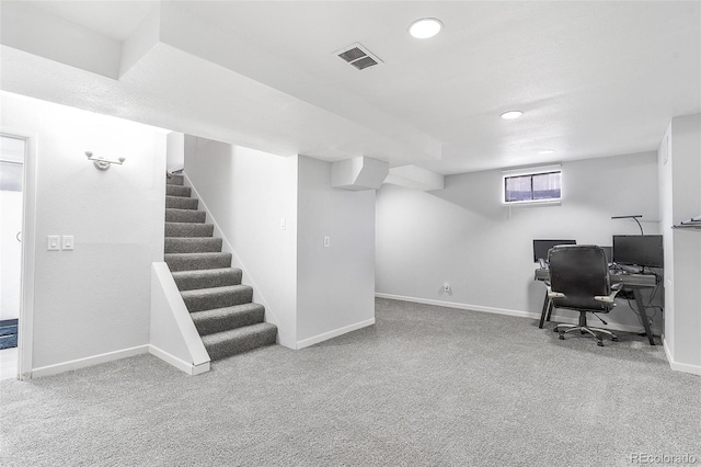 view of carpeted home office