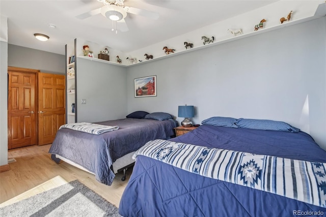 30206 Telluride Ln, Evergreen, CO 80439 - bedroom featuring wood finished floors and ceiling fan