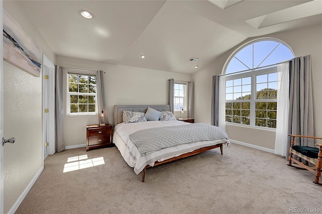 11770 Leavenworth Dr, Conifer, CO 80433 - bedroom with baseboards, lofted ceiling, visible vents, and carpet floors