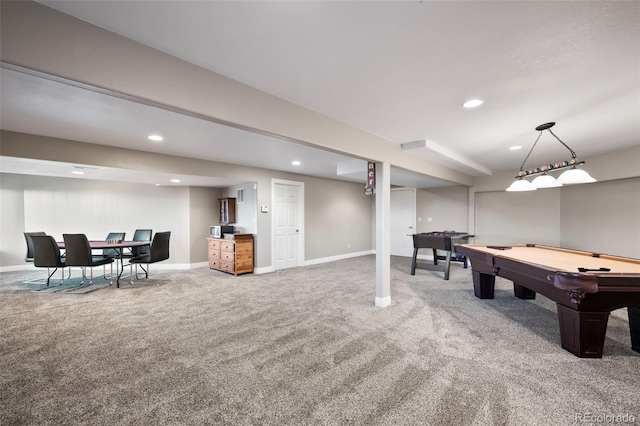 playroom featuring pool table and carpet floors