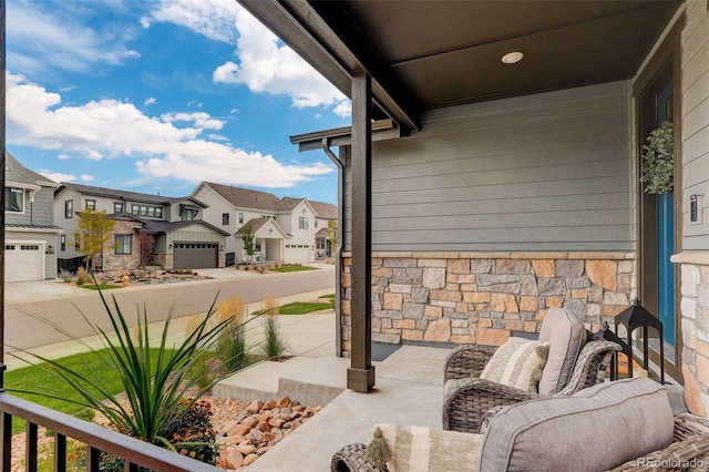 view of patio featuring a garage