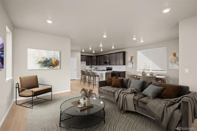 living room with light wood-type flooring