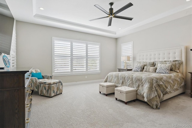 547 Scrubjay Cir, Castle Rock, CO 80104 - bedroom with carpet flooring, a raised ceiling, recessed lighting, and a ceiling fan