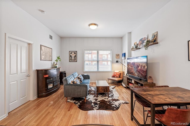 living room with light hardwood / wood-style flooring