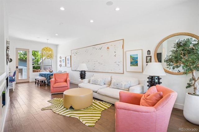 4958 Valentia Ct, Denver, CO 80238 - living room featuring recessed lighting, hardwood / wood-style floors, and baseboards