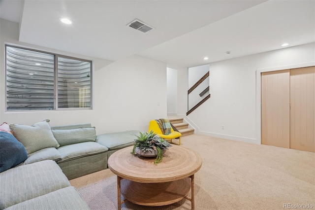 4958 Valentia Ct, Denver, CO 80238 - living area featuring recessed lighting, stairs, and carpet