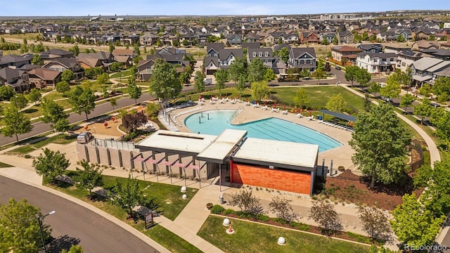 4958 Valentia Ct, Denver, CO 80238 - aerial perspective of suburban area featuring a pool area