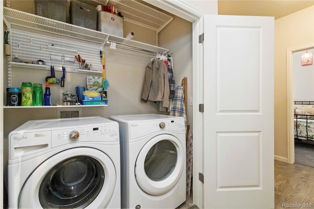 1640 Aspen Meadows Cir, Federal Heights, CO 80260 - washroom with independent washer and dryer and wood finished floors
