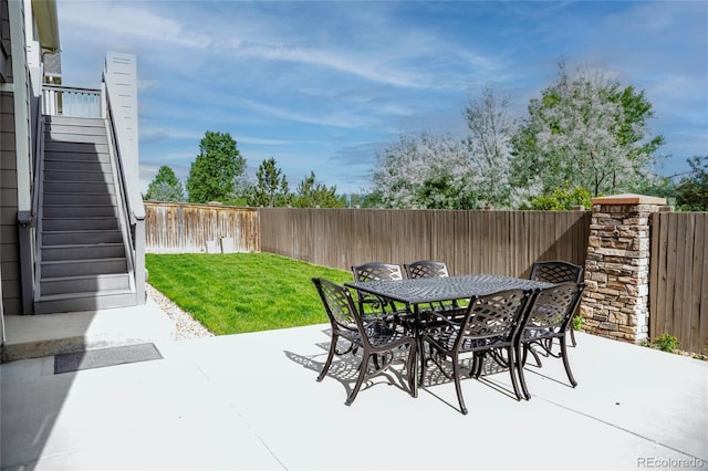 3421 E 143rd Dr, Thornton, CO 80602 - view of patio with stairway and outdoor dining area
