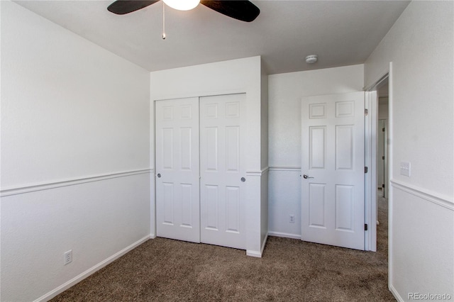 19043 E 58th Ave, Denver, CO 80249 - unfurnished bedroom featuring carpet, a closet, and ceiling fan