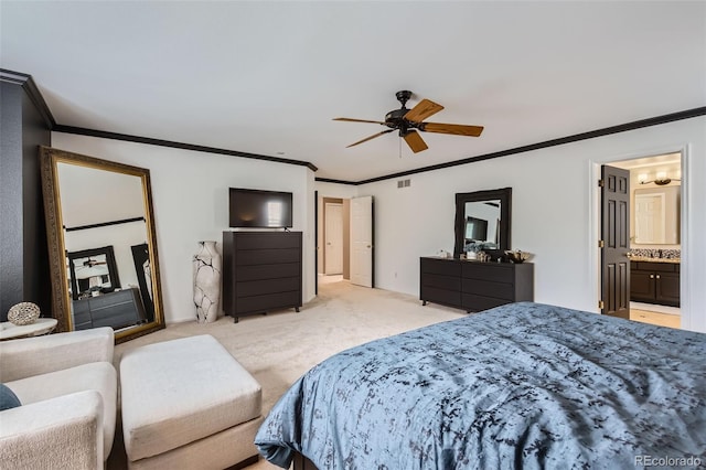 9458 S Hackberry Ln, Highlands Ranch, CO 80129 - bedroom featuring ornamental molding, light carpet, and ceiling fan