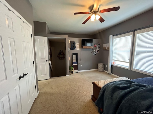 790 4th St, Limon, CO 80828 - bedroom featuring light carpet, baseboards, and ceiling fan