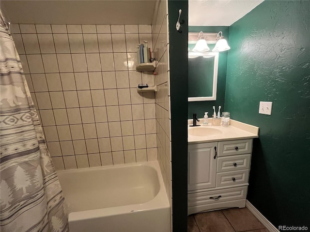 790 4th St, Limon, CO 80828 - bathroom featuring tile patterned floors, vanity, and shower / tub combo with curtain