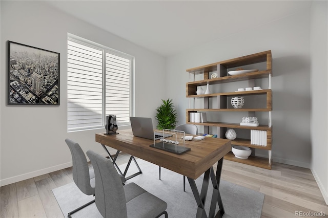 home office with light wood-type flooring