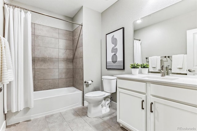 full bathroom with tile patterned floors, vanity, toilet, and shower / tub combo