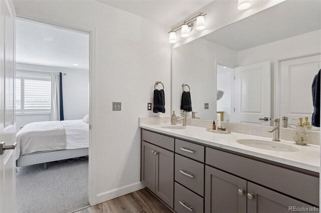 25106 E 1st Ave, Aurora, CO 80018 - ensuite bathroom featuring double vanity and wood finished floors
