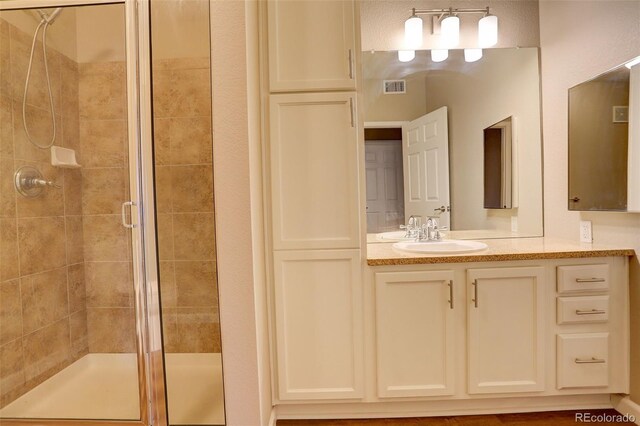 bathroom featuring vanity and walk in shower