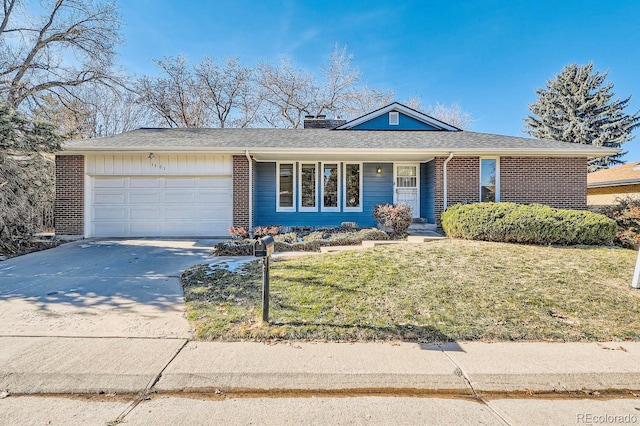 1701 S Newport Way, Denver, CO 80224 - single story home with brick siding, a garage, driveway, and a front lawn