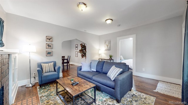 living room with hardwood / wood-style floors