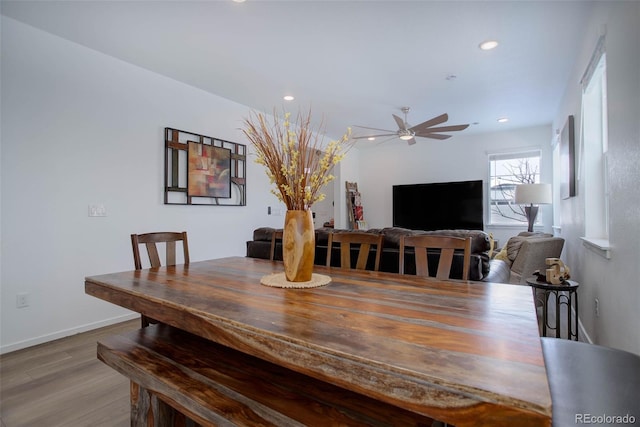 23670 E 41 St Ave, Aurora, CO 80019 - dining area with a ceiling fan, wood finished floors, and recessed lighting