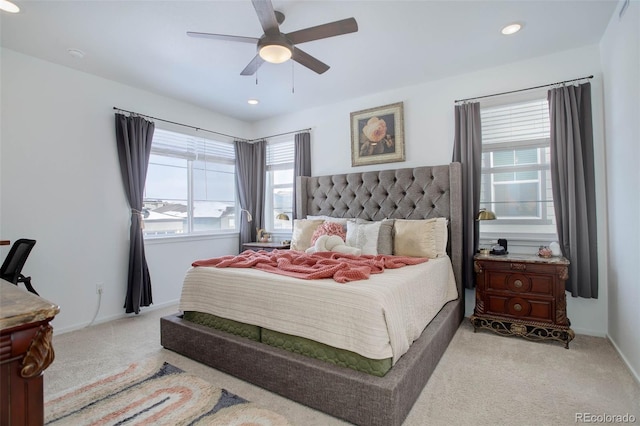 23670 E 41 St Ave, Aurora, CO 80019 - bedroom with light carpet, ceiling fan, and recessed lighting