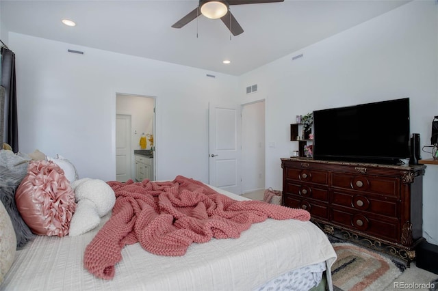 23670 E 41 St Ave, Aurora, CO 80019 - bedroom with a ceiling fan, ensuite bathroom, and recessed lighting