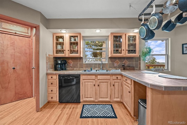 13540 Deer Ridge Way, Larkspur, CO 80118 - kitchen with dishwasher, tile countertops, and light wood-style floors
