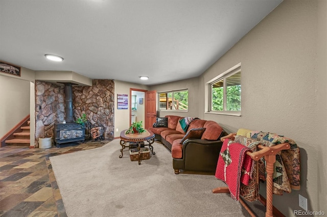 13540 Deer Ridge Way, Larkspur, CO 80118 - living area with a wood stove