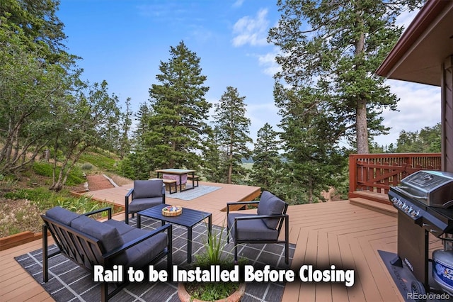 13540 Deer Ridge Way, Larkspur, CO 80118 - wooden deck with area for grilling and an outdoor hangout area