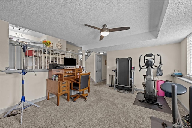 11323 Albion St, Thornton, CO 80233 - office area with a textured ceiling, a ceiling fan, and carpet floors